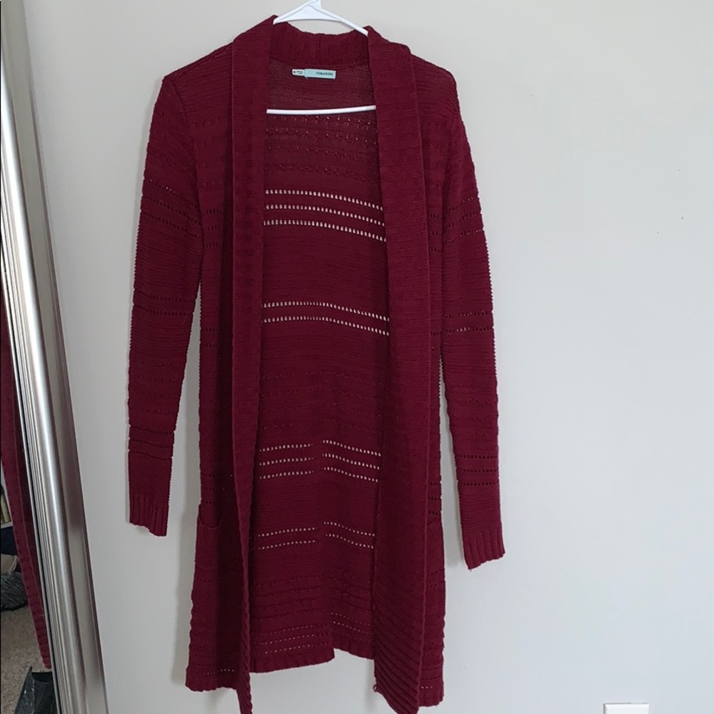 maurices maroon maxi cardigan